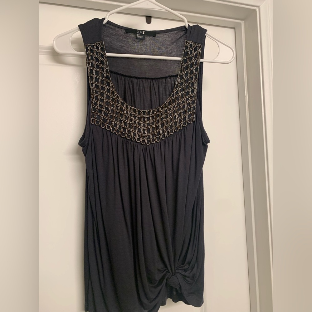 Dark Charcoal Grey tank with beautiful beaded pattern